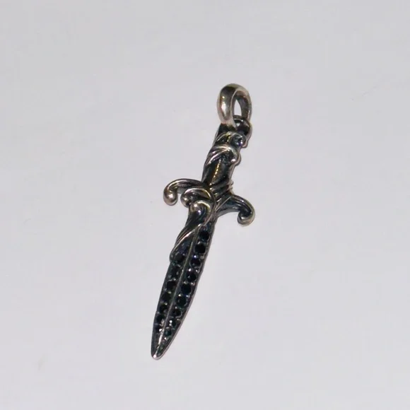 David Yurman Sterling Silver Dagger Pendant with Black Diamonds - Picture 1 of 4